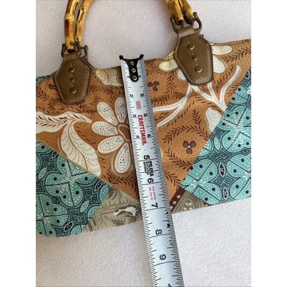 Relic Boho Patchwork Handbag With Bamboo Handles & Leather Accents Retro Style - Picture 13 of 15